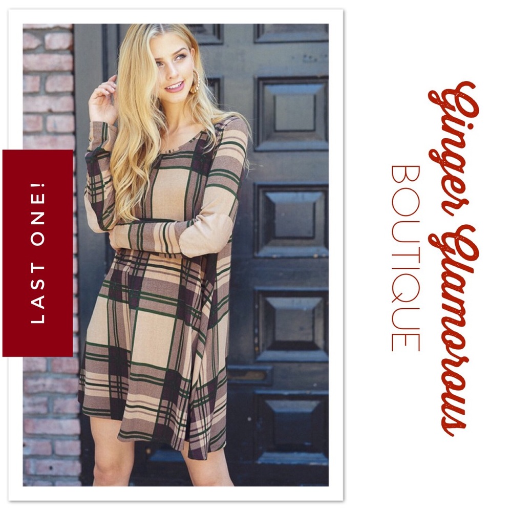 PRICE FIRM - Plaid Knit Swing Dress - Picture 1 of 4
